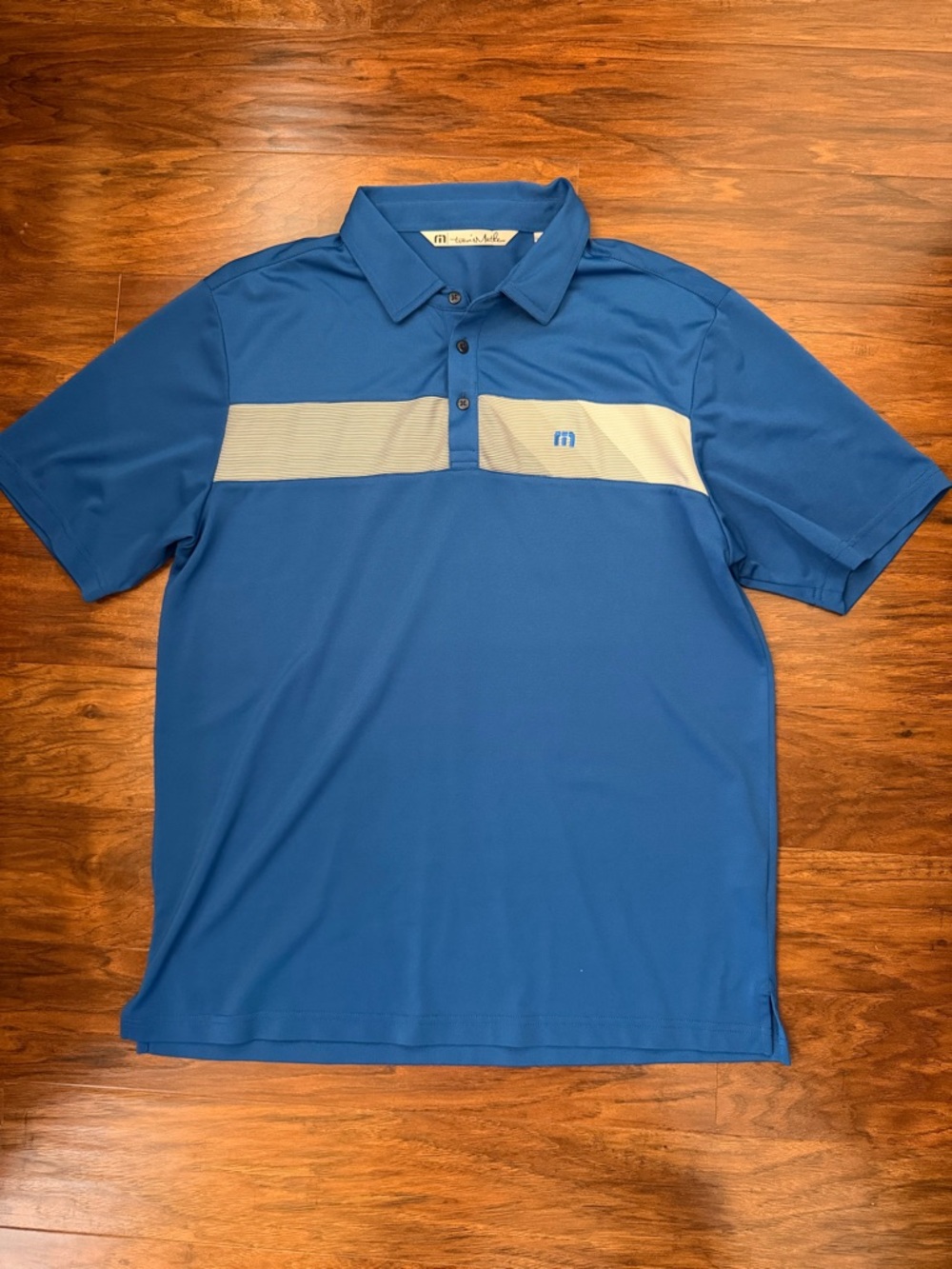 Travis Mathew Blue Striped Polo Size L